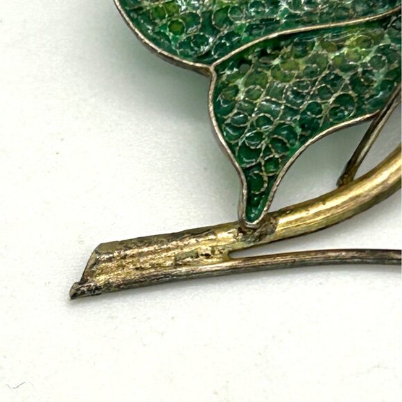 Vintage Art Deco Spider Brooch Green Leaf Flower 800 Silver Gold-tone Wash - Picture 6 of 16